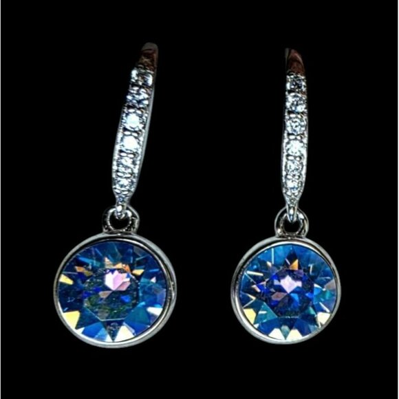 New Tocara Sterling Silver Earrings DiAmi Crystal Blue Faceted Gem Josette Hook - Picture 9 of 13